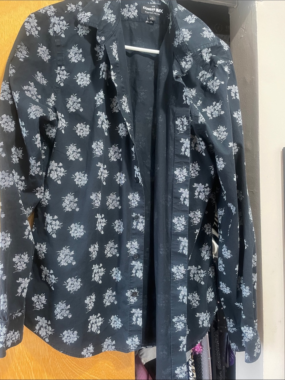 Men’s express navy button down shirt